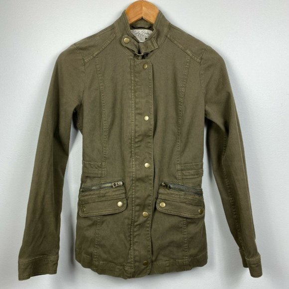 Lucky Brand Jacket Womens XS Army‎ Green Zip Up Snap Button Pockets Stretch - Picture 1 of 11